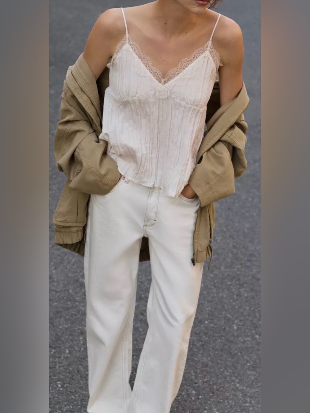 ZARA Wrinkled Effect Camisole Ecru Small NWT SOLD OUT